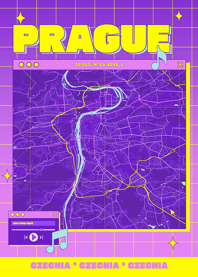 Prague Map Art Retro Style
