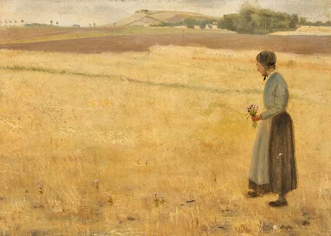 Woman in Field with Flowers Painting