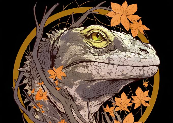 Iguana Portrait with Autumn Leaves