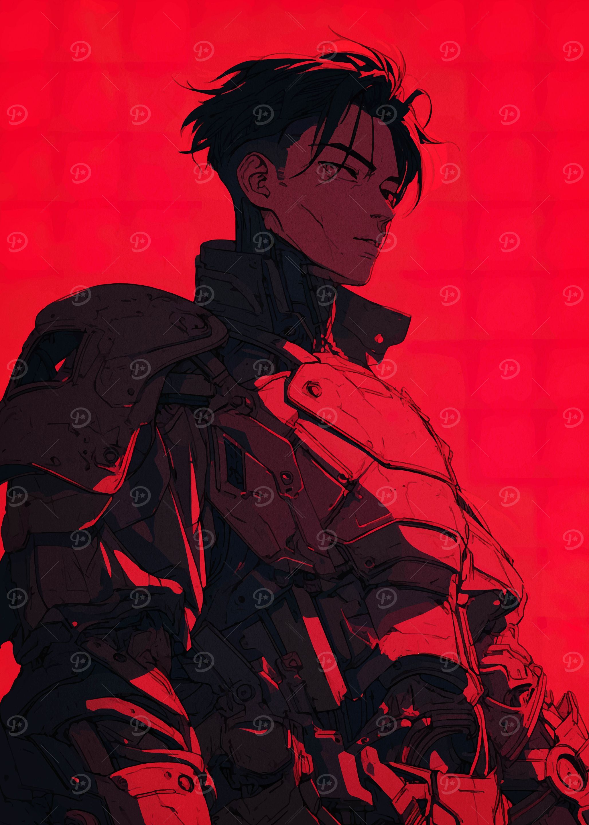Cyberpunk Warrior in Red
