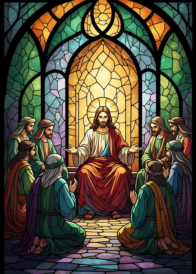 Stained Glass Jesus and Apostles