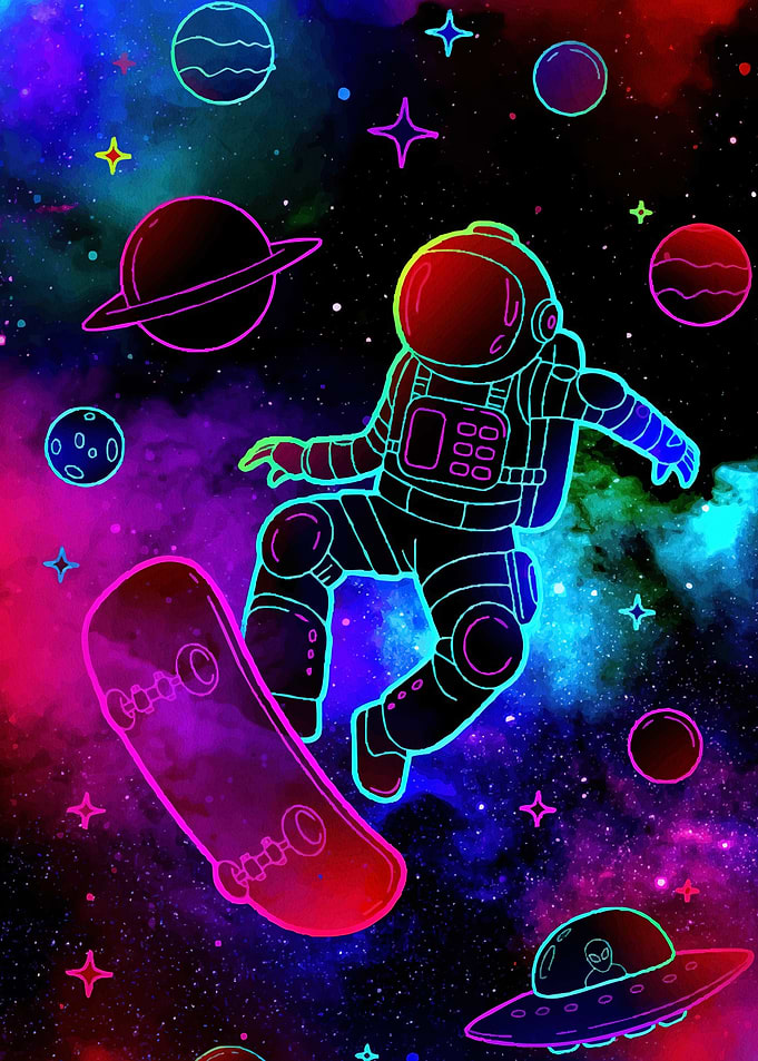 Astronaut Skateboarding Space