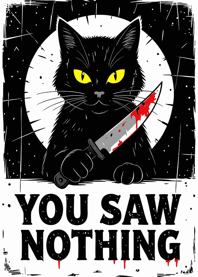 Black Cat with Bloody Knife Illustration