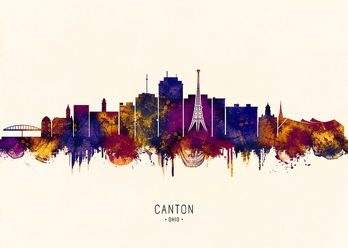 Canton Ohio Skyline Watercolor Art