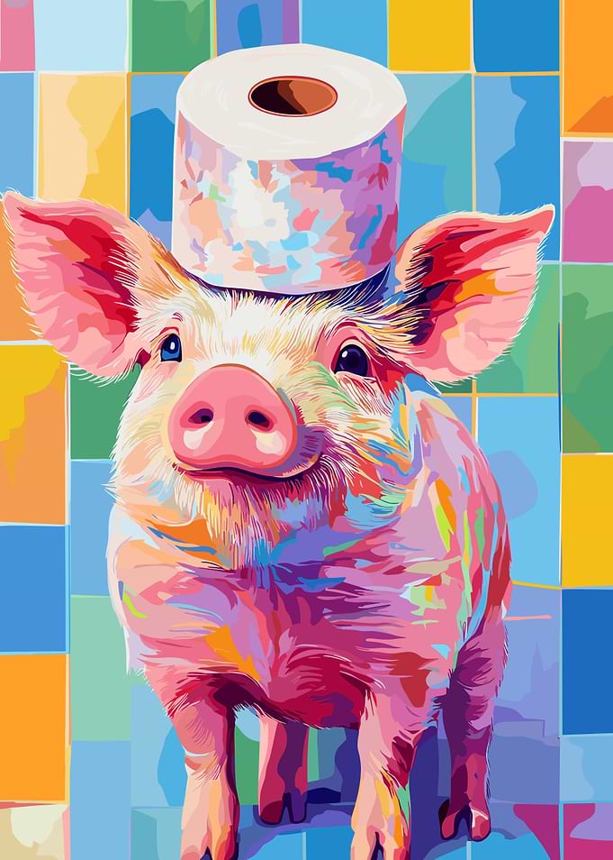 Colorful Pig with Toilet Paper Hat