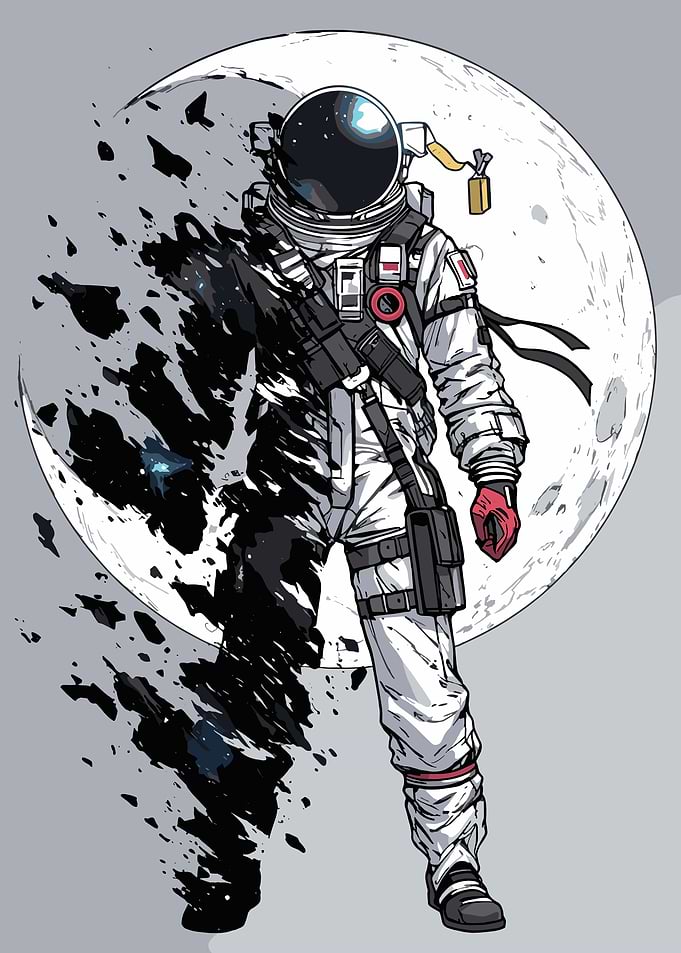 Astronaut with Moon and Black Splatter