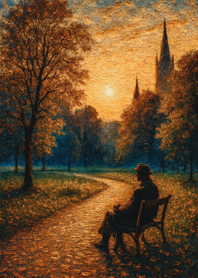 Park Bench Contemplation at Sunset