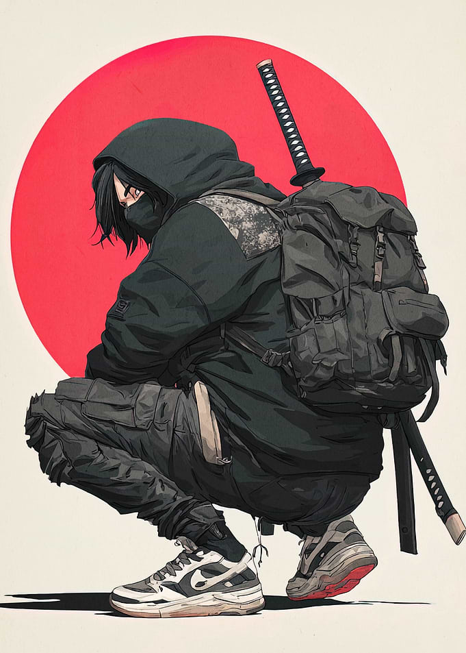 Ninja with Katana and Backpack