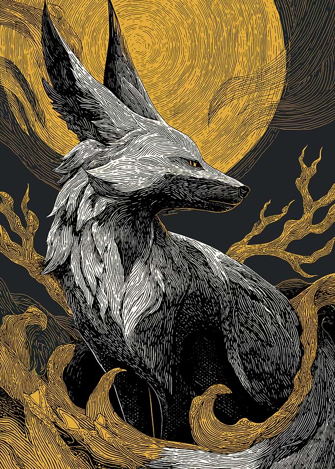Fox and Moon Illustration