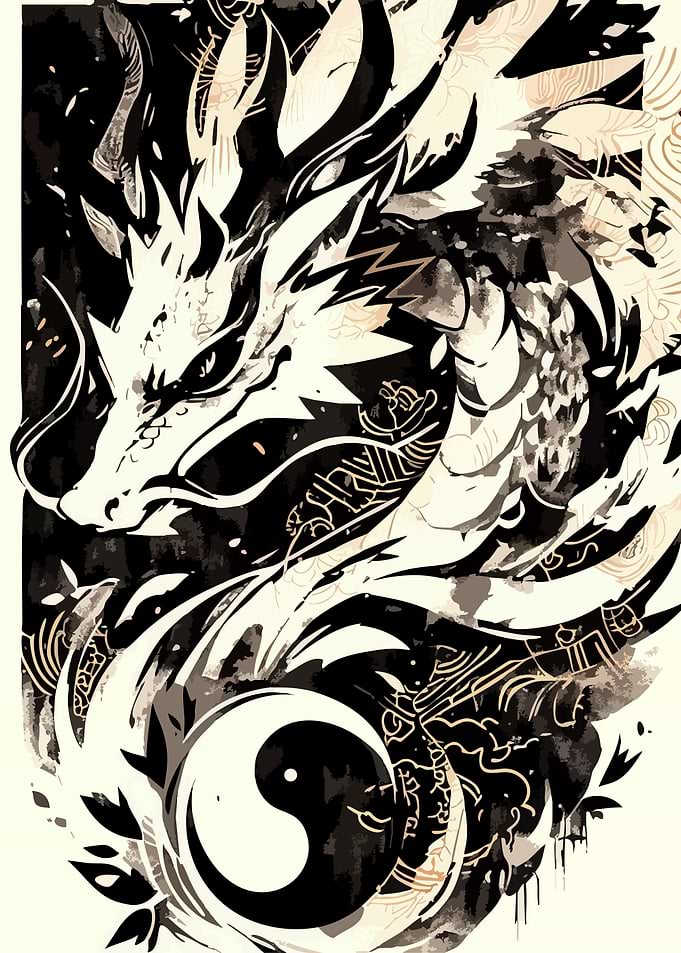 Dragon and Yin Yang Symbol Art