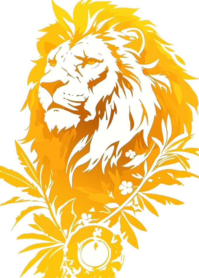 Golden Lion Head with Floral Accents