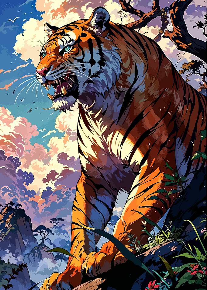 Majestic Tiger in a Colorful Landscape