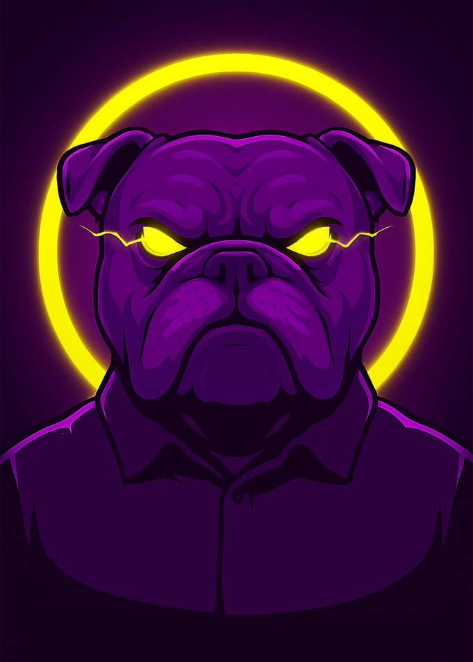 Purple Bulldog with Glowing Eyes