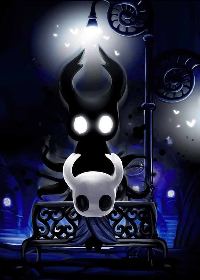 Hollow Knight on a bench