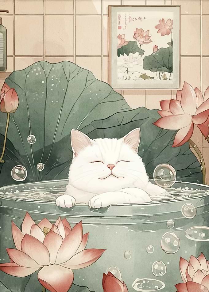 Cat Lotus Bath