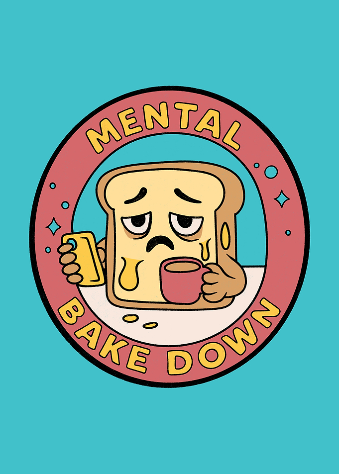 Mental Bake Down Cartoon Illustration