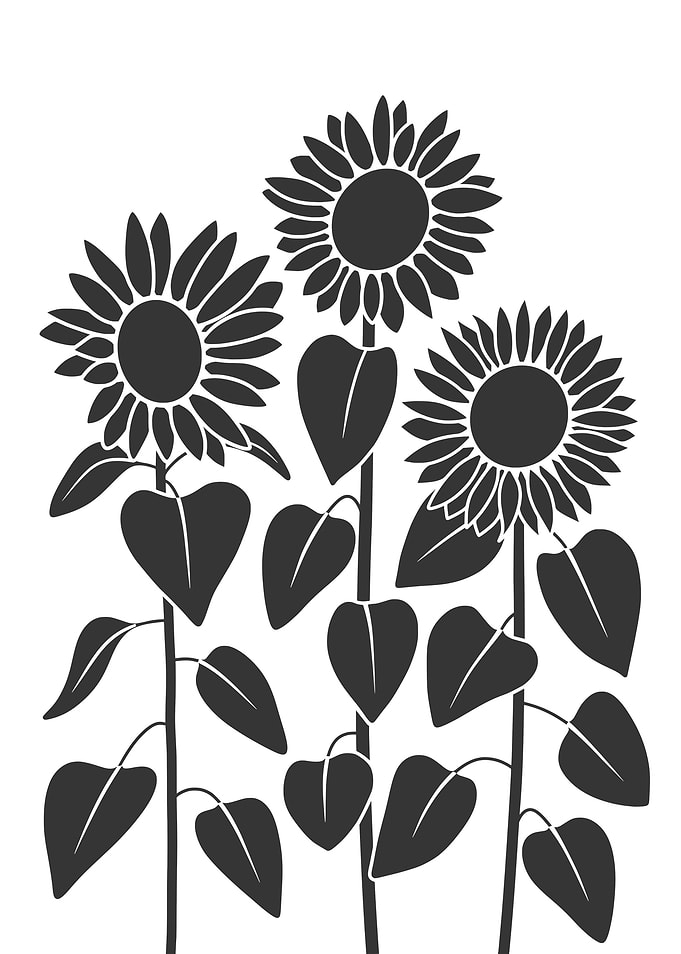 Three Sunflowers Silhouette minimalist black