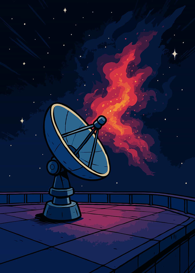 Cartoon Satellite Dish with Space Fire