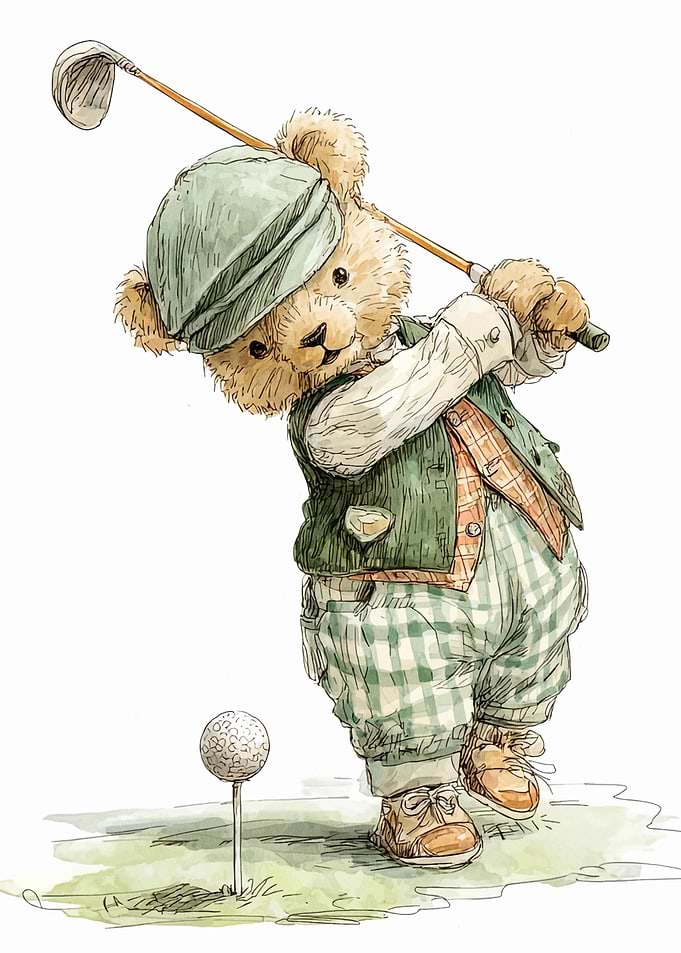 Teddy Bear Golfer Illustration