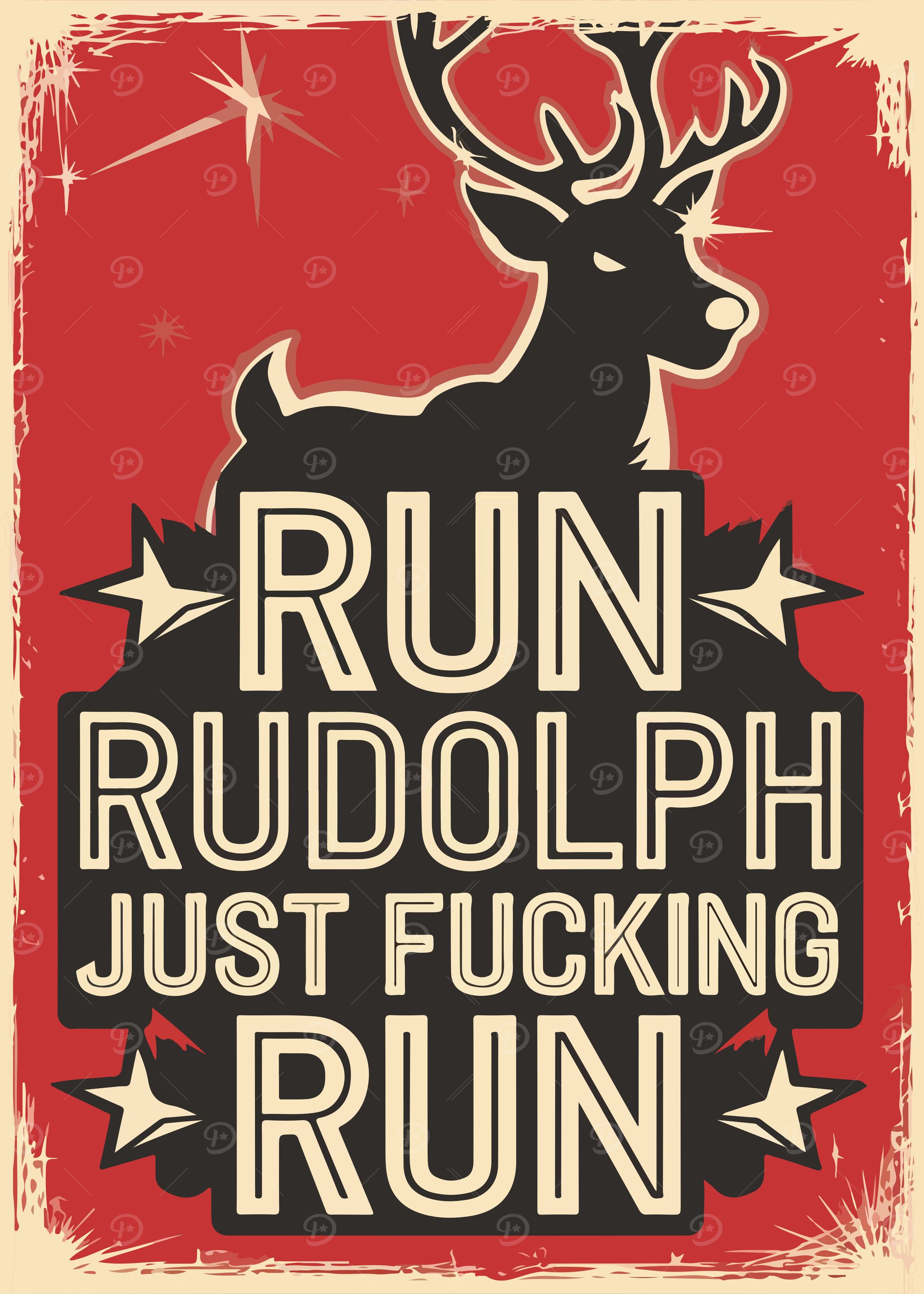 Run Rudolph Run Funny Christmas Poster