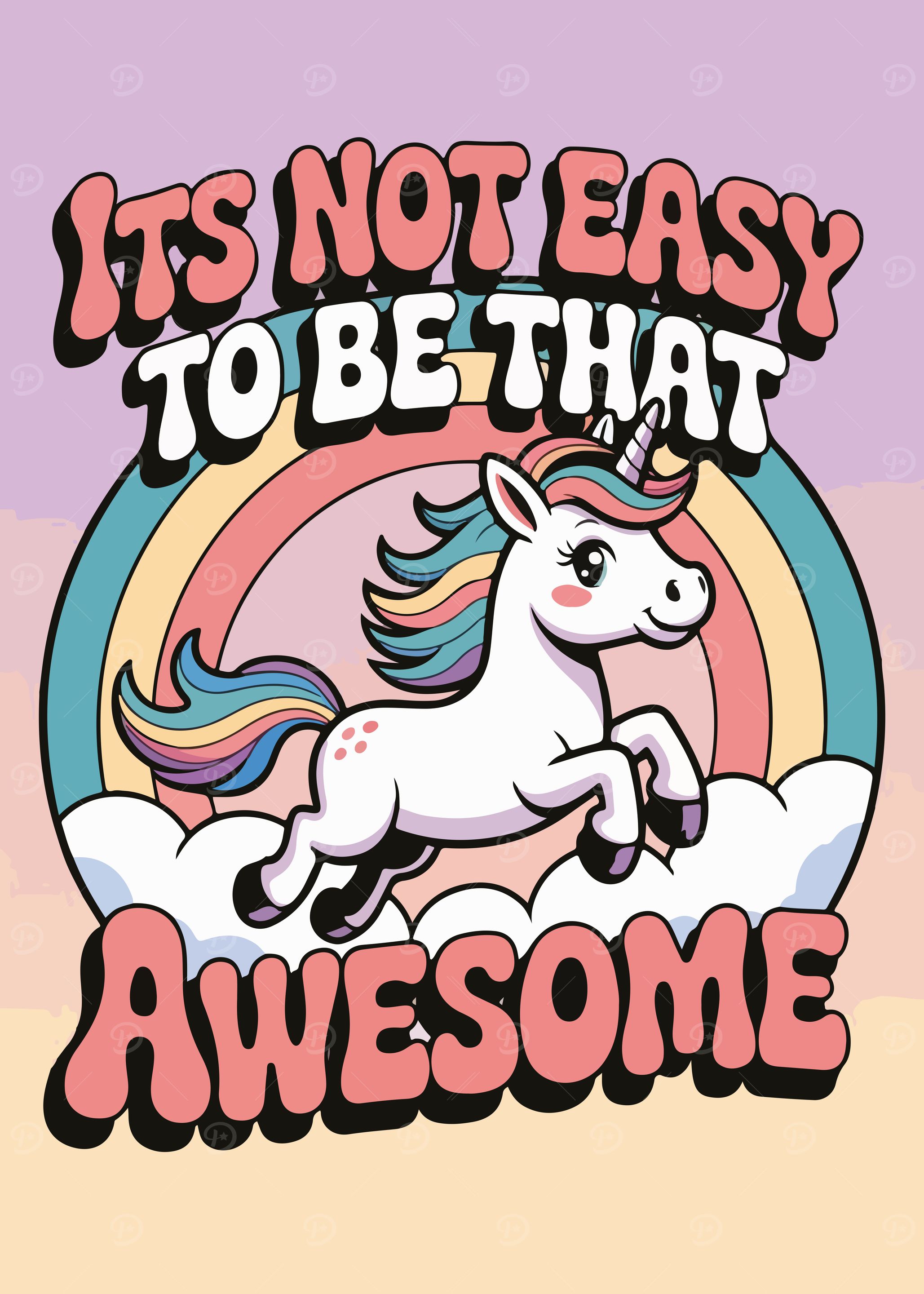 Awesome Unicorn Cartoon with Rainbow