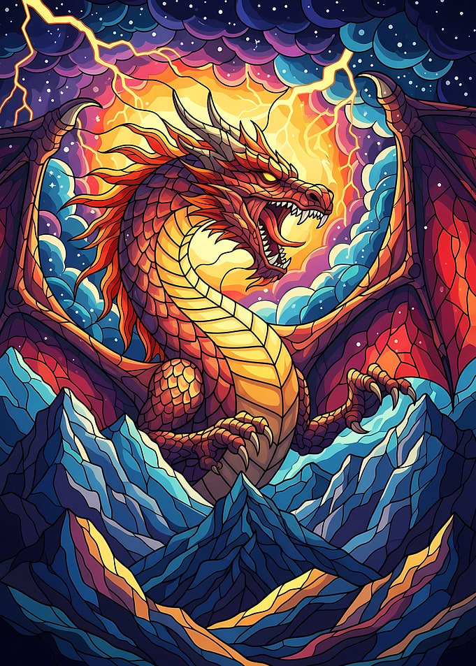 Dragon on Mountain with Lightning