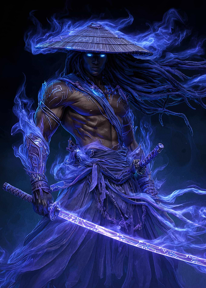 Blue Spectral Samurai Warrior Illustration