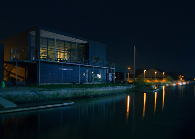 Kolding Kajak Klub at night with Reflection on Water