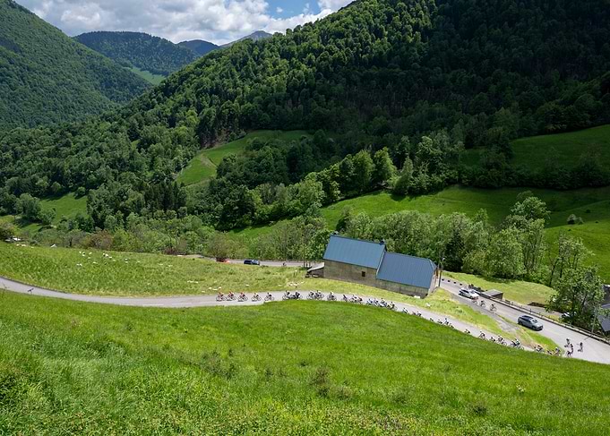 Cycling race in mountain landscape