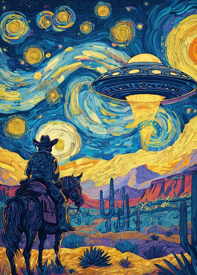 Cowboy, UFO, and Starry Night