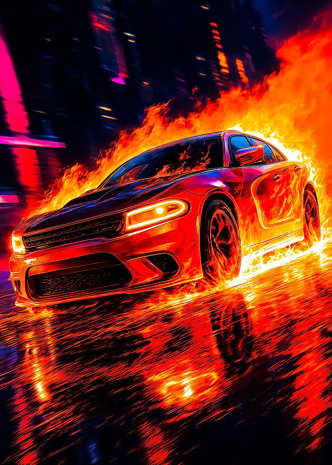 Fiery Car in Motion