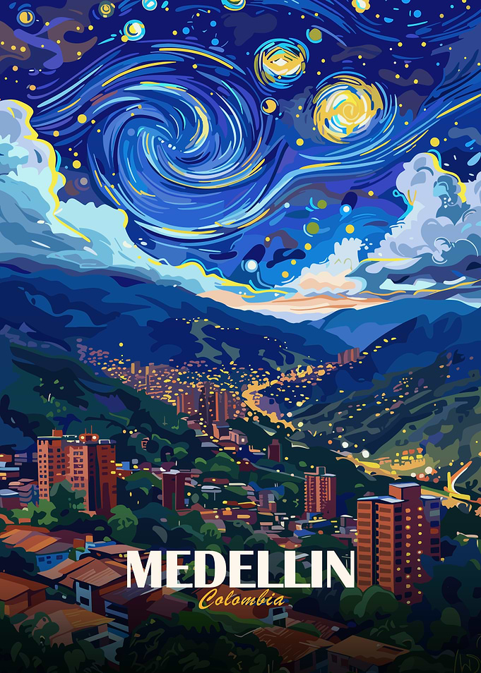 Medellin Colombia Starry Night Art