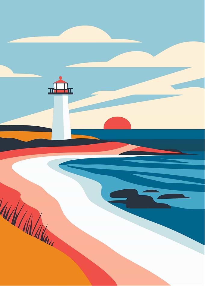Coastal Lighthouse Landscape Illustration
