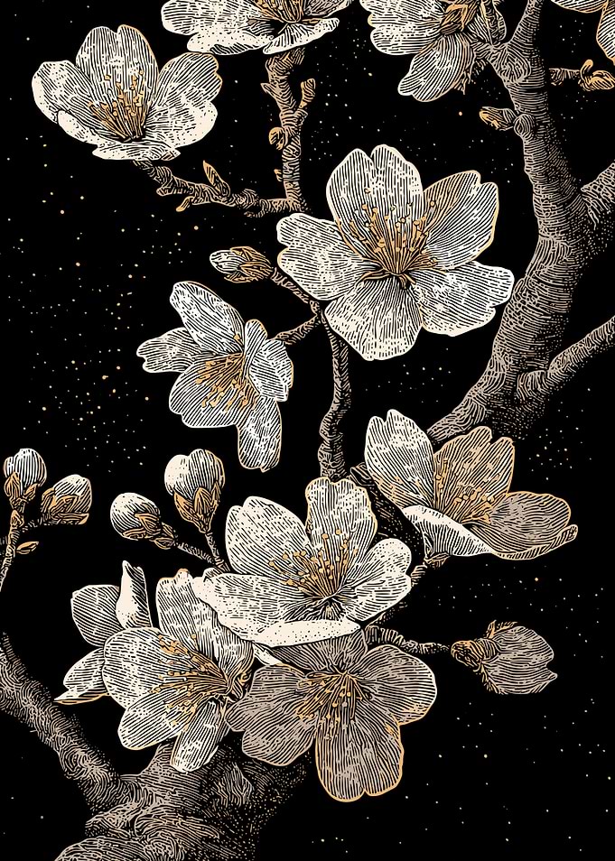 Floral Engraving on Black Background