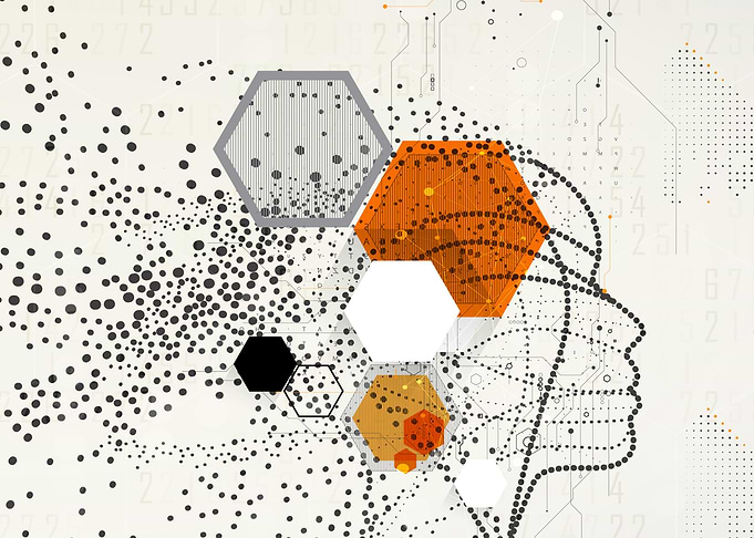 Abstract Technology Head with Hexagons