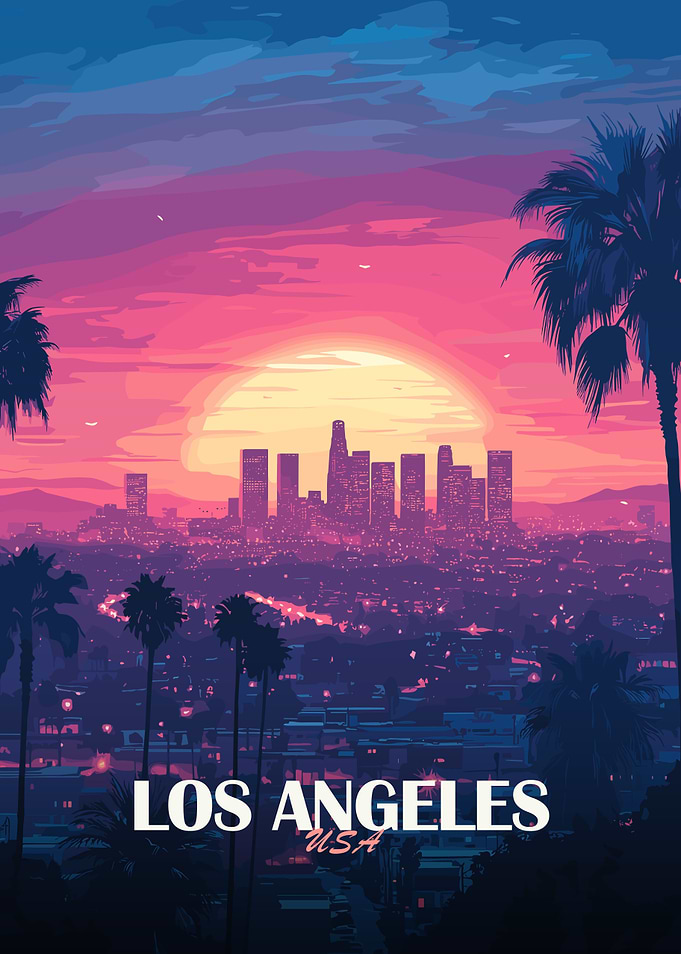 Los Angeles Sunset Skyline Illustration