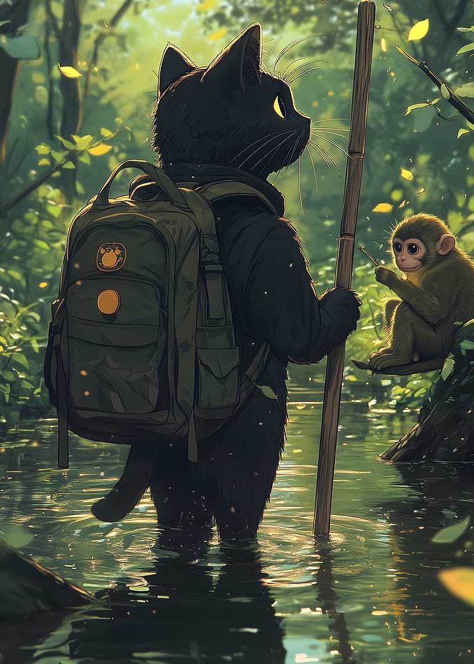 Adventurous Cat and Monkey