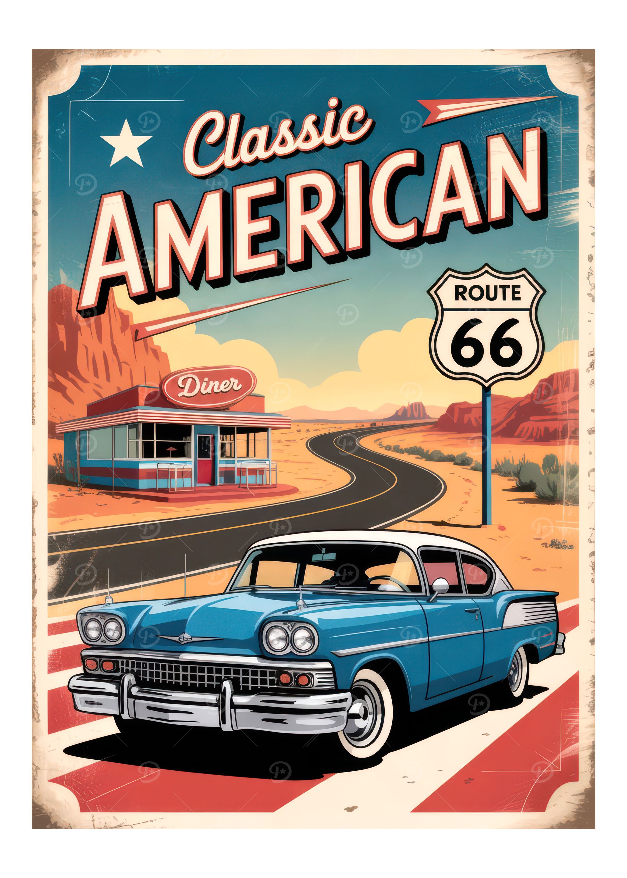 Classic American Route 66 Car Poster