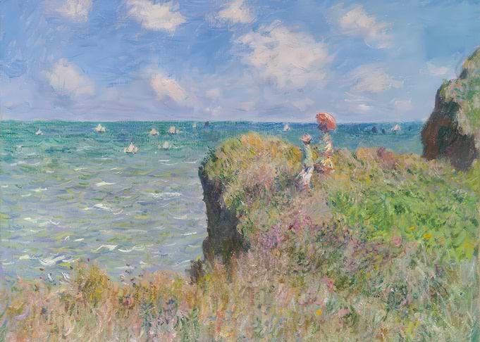 Impressionist Seascape with Figures and Boats