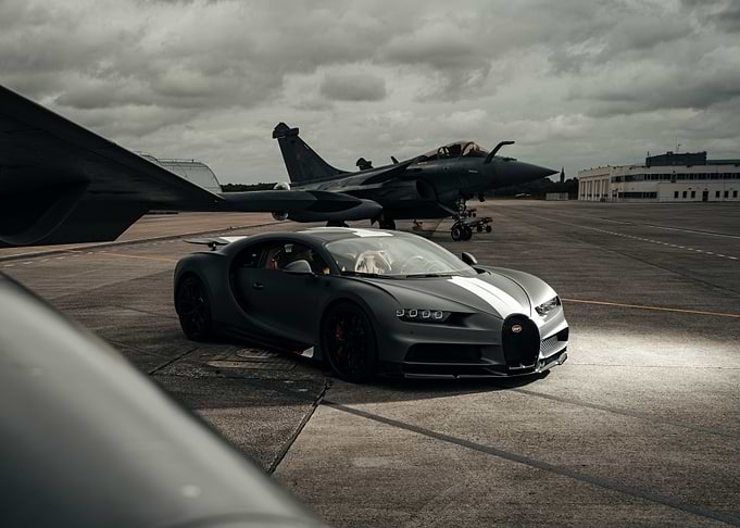 Bugatti Chiron and Rafale Fighter Jet