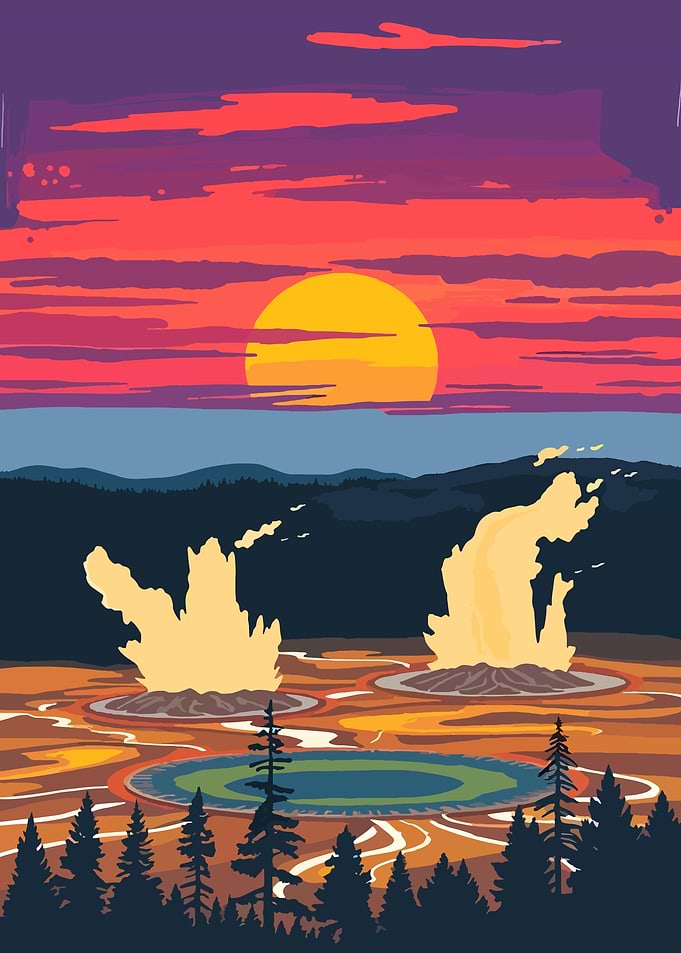 Yellowstone National Park Sunset Illustration