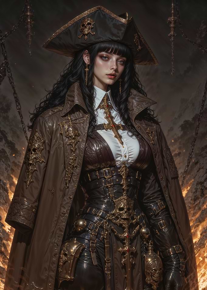 Gothic Pirate Captain: Enchanting Queen of the Dark Seas and Burning Shores