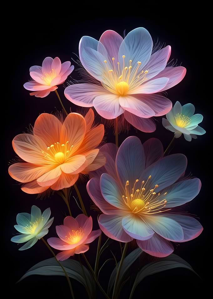 Luminescent Blossoms - Ethereal Fantasy Floral Wall Art