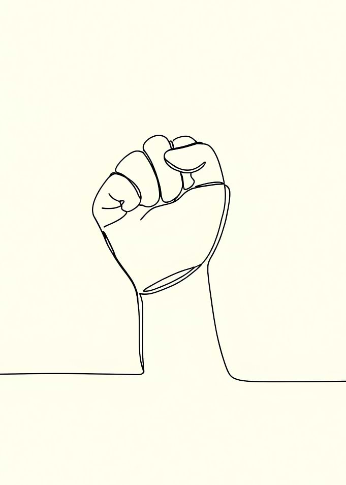 Raised Fist Minimalist Line Art