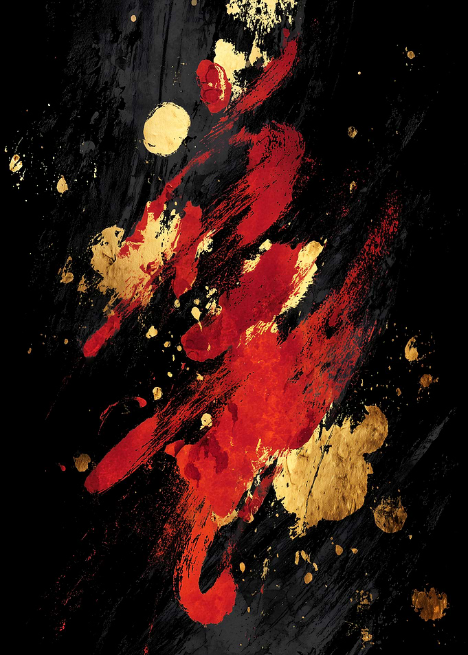 Abstract Red and Gold Brushstrokes