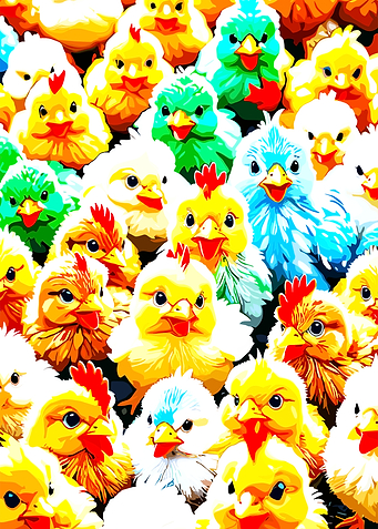 Colorful Chickens Crowd