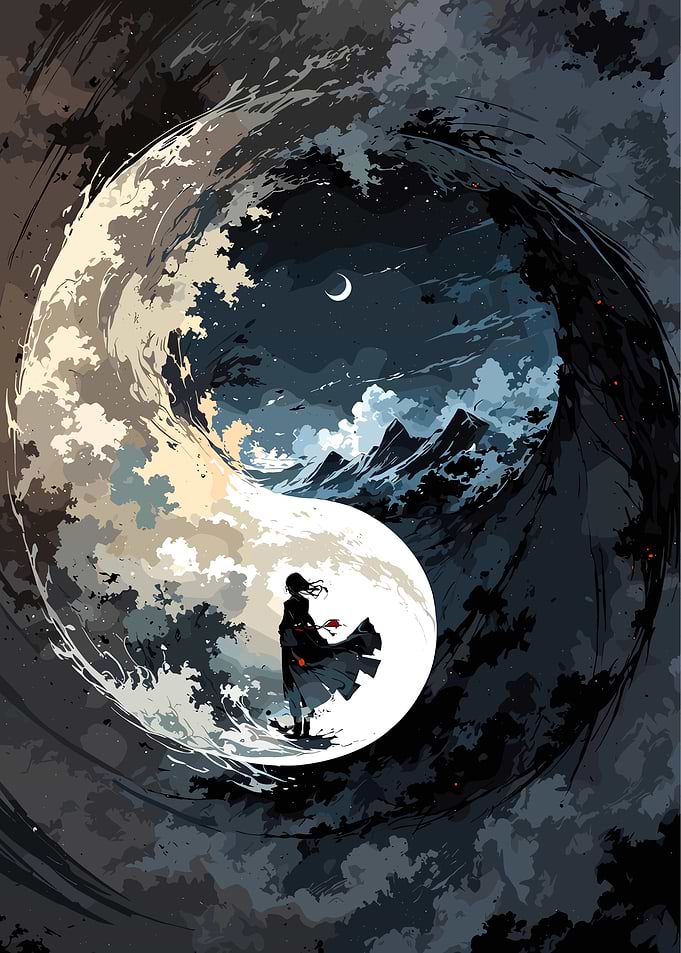 Yin Yang Landscape with Figure