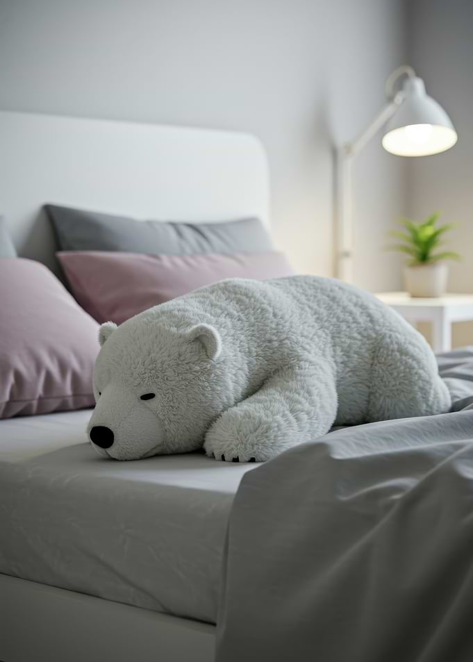 Polar Bear Plush on Bed