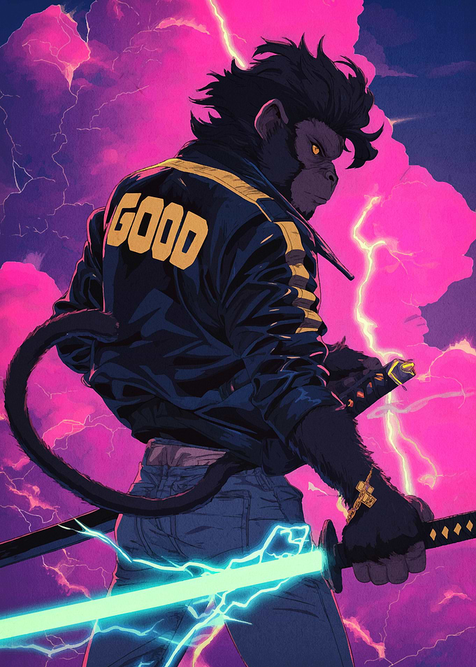 Monkey Warrior with Glowing Sword