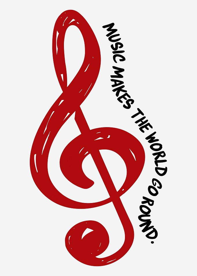 Red Treble Clef with Music Quote